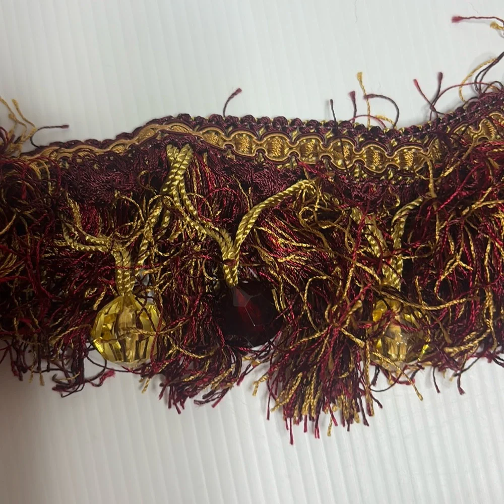 Vintage 1980s Upholstery Fringe Trim Lot Luxury Burgundy Gold Passamenterie DIY